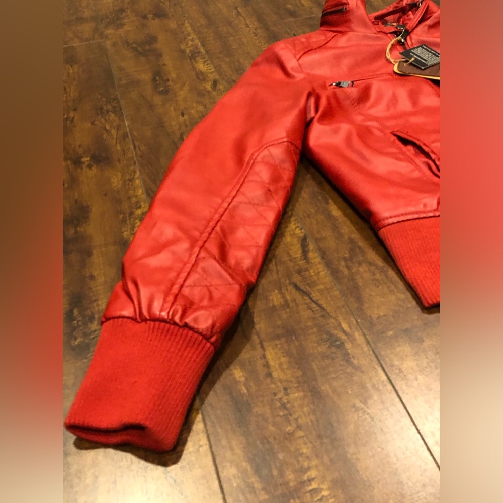 Cavalini Faux Leather Motorcycle Fashion Jacket Size MEDIUM- Rose Red NWT - Picture 9 of 15